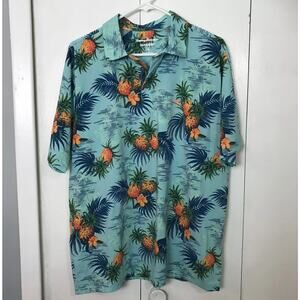 Tommy Bahama Shirt Mens Larg Button Up Short Sleeve Pineapple Hawaiian Blue